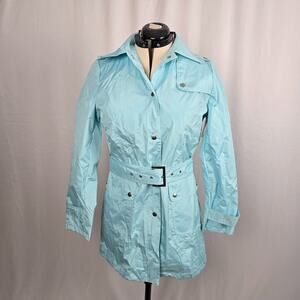 Jaclyn Smith Rain Trench Coat Women's M Robin Egg Blue Belted Vintage NWT